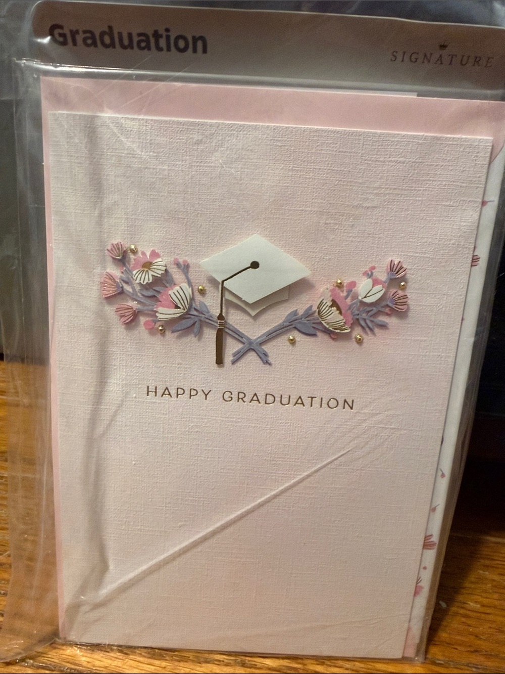 2 pack Happy Graduation Pink Floral Card with Cap Motif